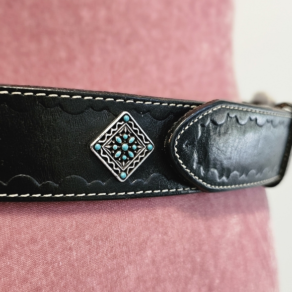 Brighton black leather belt with turquoise and silver accents. Size Medium - Picture 3 of 10